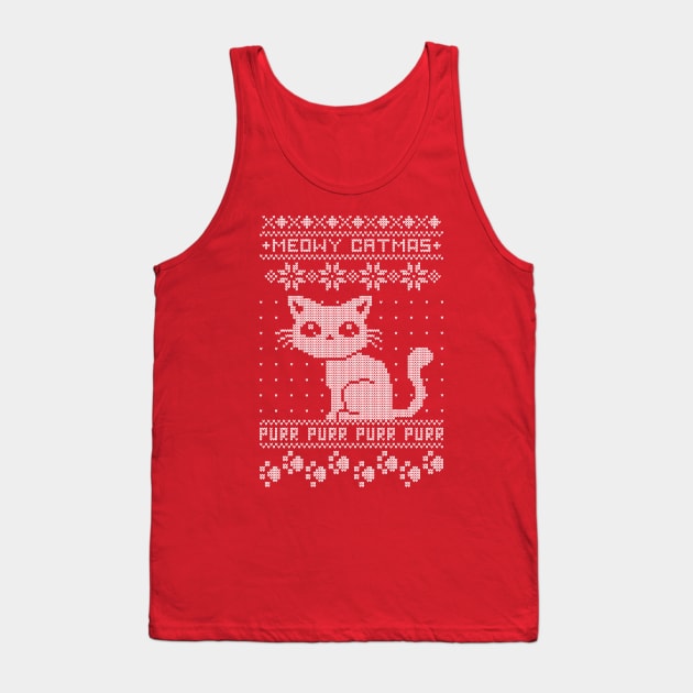 Meowy Catmas Ugly Christmas Sweater Tank Top by maped